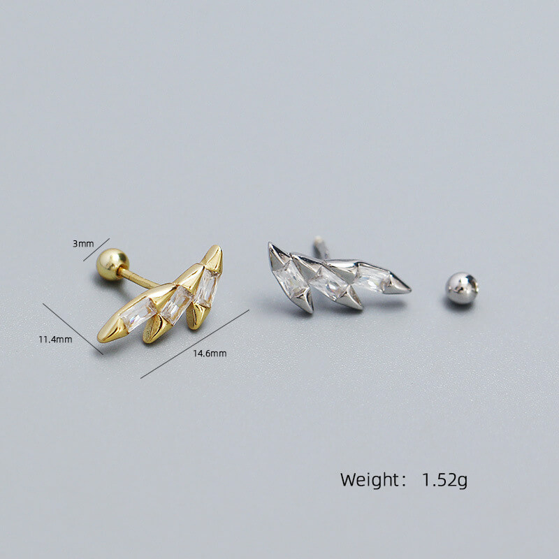 Elegant Piercing Ear Studs S925 Silver INS Cone Wing Threaded Ear Cuffs Unique Versatile Earrings - Image 3