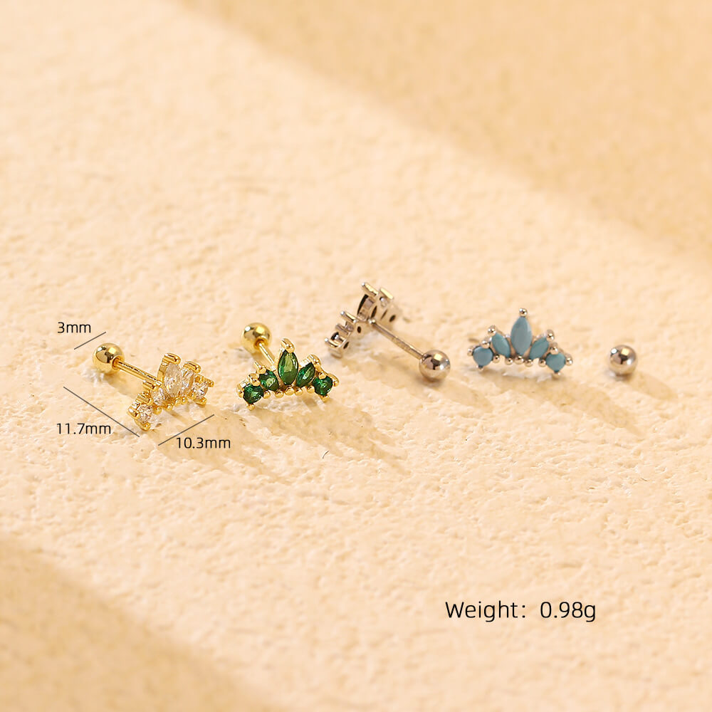 European S925 Silver Zircon Ear Bone Cuffs Crown Diamond Screw Earrings Jewelry for Women - Image 3