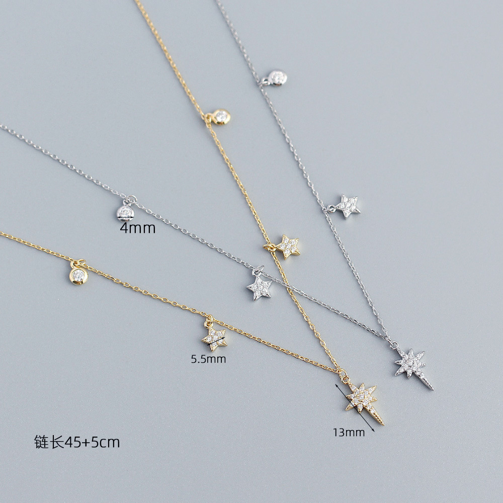 European S925 Silver Necklace INS Light Luxury Star Diamond Collarbone Chain Jewelry - Image 3