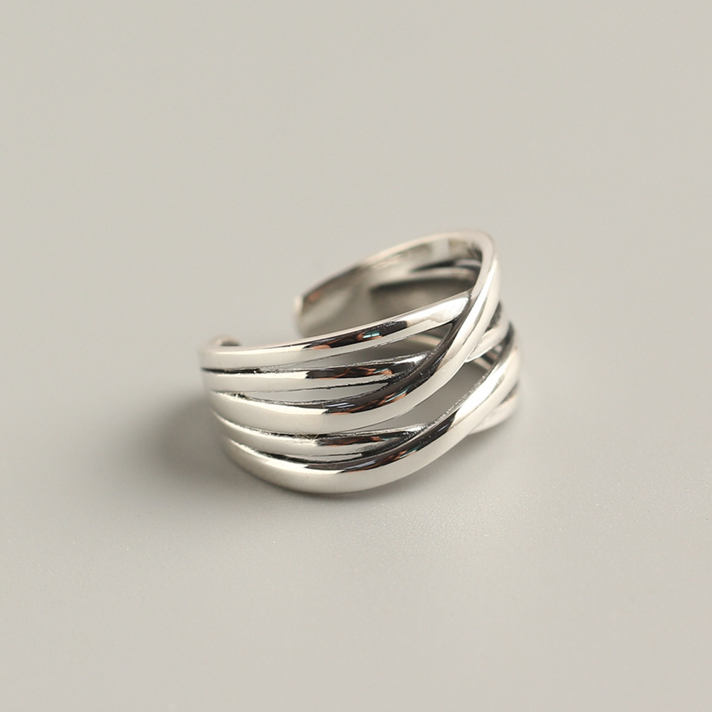 Korean and Japanese Style S925 Sterling Silver Line Woven Ring Vintage Braided Design Ring for Women Silver Jewelry - Image 3