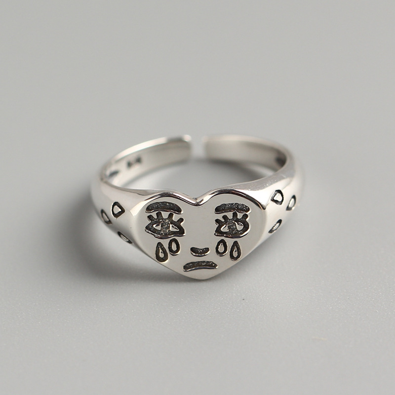 Korean Style S925 Sterling Silver Crying Face Ring Trendy Creative Tear Drop Ring Mood Ring - Image 3