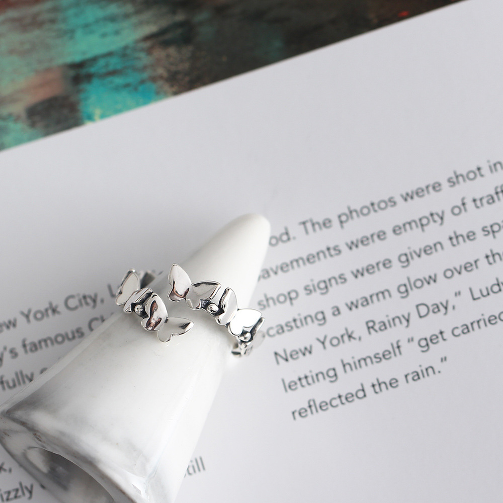 Korean Dongdaemun Round Bead Butterfly Niche Ring S925 Sterling Silver INS Trendy Index Finger Ring for Women - Image 3