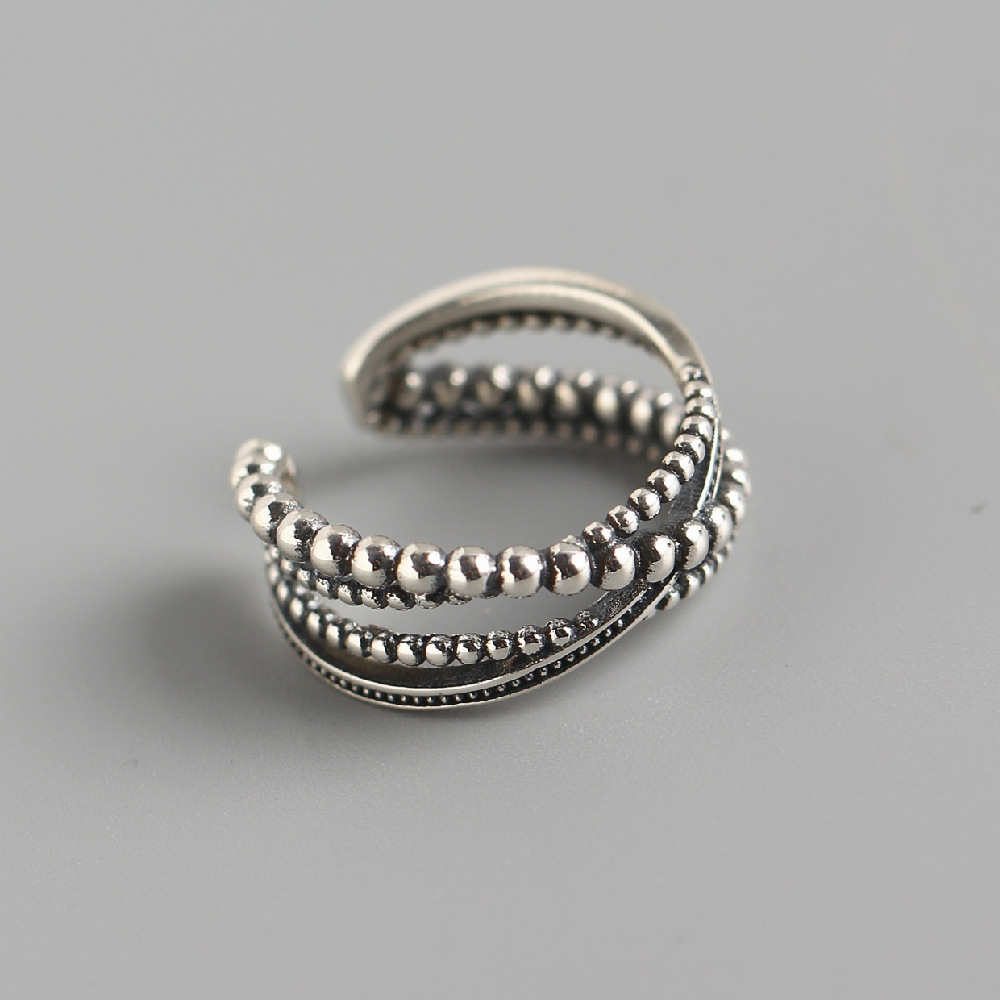 Korean Style Round Bead Braided Silver Ring S925 Sterling Silver Multi-layer Woven Vintage Ring for Women - Image 3