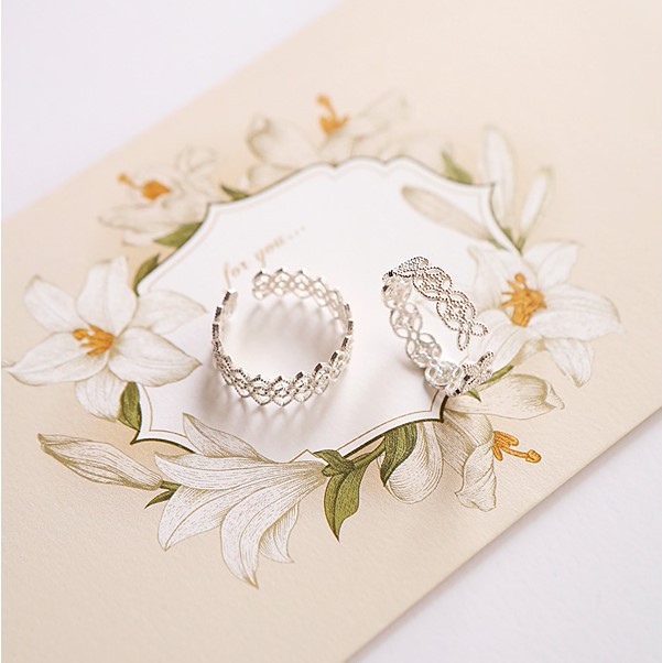 Korean Style S925 Sterling Silver Ring Fashion Hollow Lace Design Adjustable Open Ring for Women - Image 2