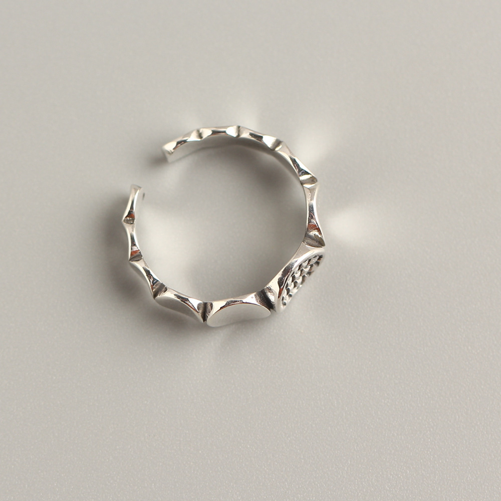 Korean and Japanese Style S925 Sterling Silver Round Plate Ring Vintage Block Patchwork Trendy Open Ring - Image 3