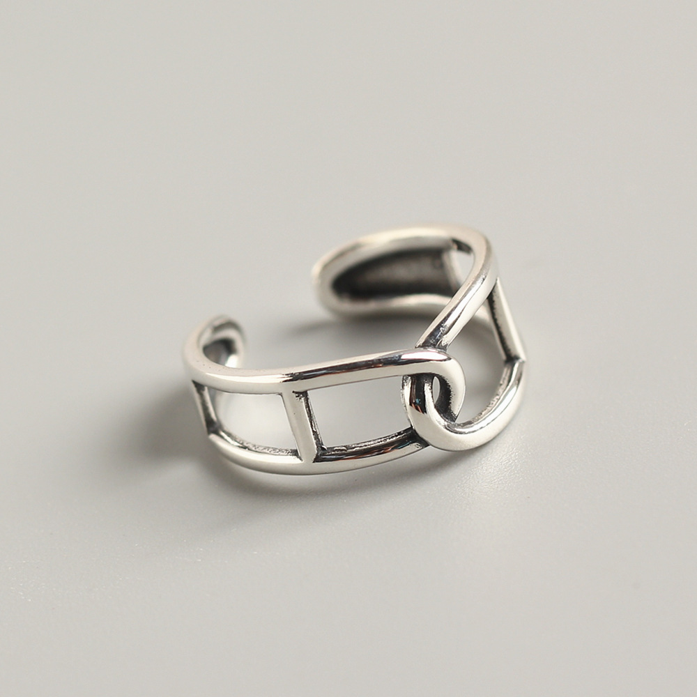 Korean Style S925 Sterling Silver Double C Cross Ring Hollow Line Design Open Silver Ring - Image 3