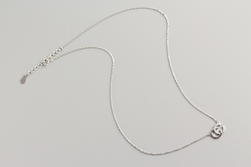 Fresh Korean Style Double C Necklace S925 Silver Diamond Fashion Simple Letter Necklace Collarbone Chain - Image 3