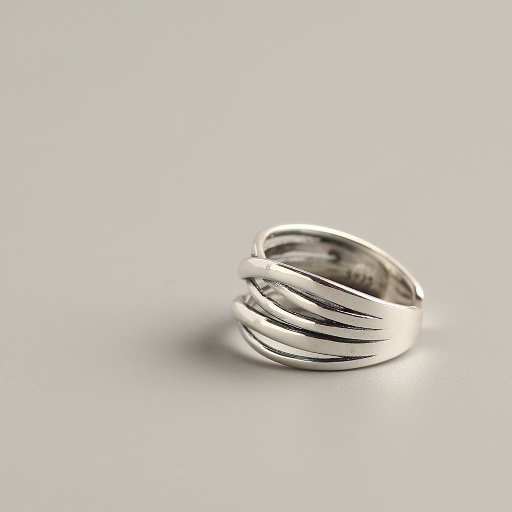 Korean and Japanese Style S925 Sterling Silver Line Woven Ring Vintage Braided Design Ring for Women Silver Jewelry - Image 4