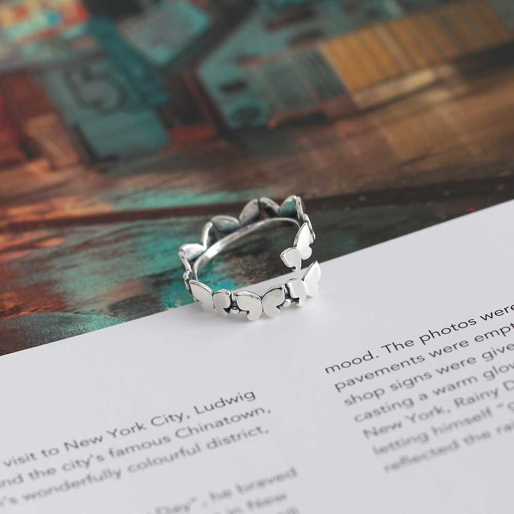 Korean Dongdaemun Round Bead Butterfly Niche Ring S925 Sterling Silver INS Trendy Index Finger Ring for Women - Image 8