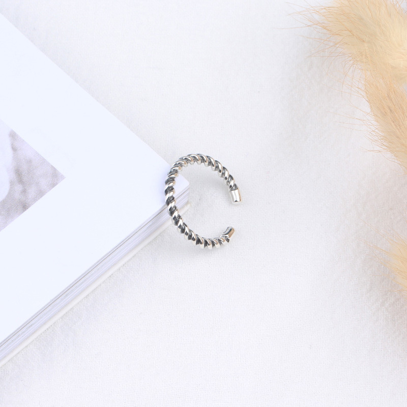 Thick Braided Ring Korean Style S925 Sterling Silver Twisted Vintage Thai Silver Knuckle Ring