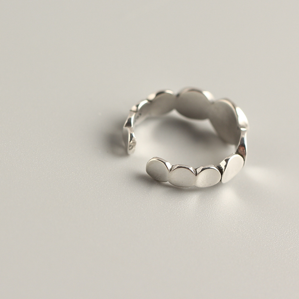 Korean and Japanese Style S925 Sterling Silver Round Plate Ring Vintage Block Patchwork Trendy Open Ring - Image 4