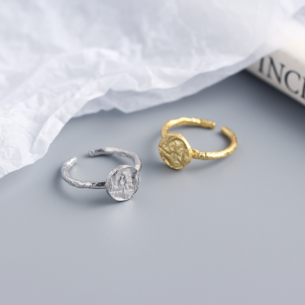 Korean Style S925 Sterling Silver INS Irregular Concave Surface Foil Paper Texture Design Ring for Women - Image 3