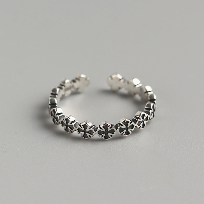 Vintage Cross Ring S925 Sterling Silver Trendy Creative Cross Index Finger Ring Open Ring - Image 4