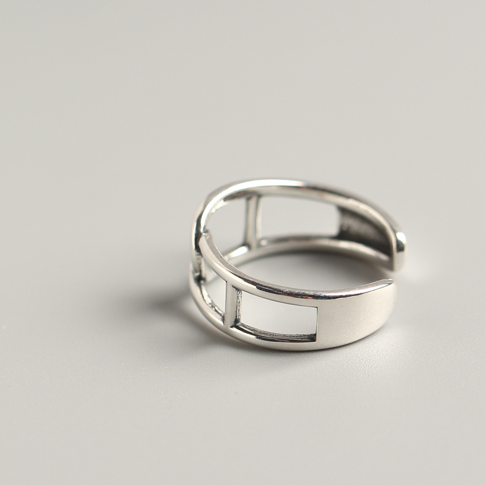Korean Style S925 Sterling Silver Double C Cross Ring Hollow Line Design Open Silver Ring - Image 4
