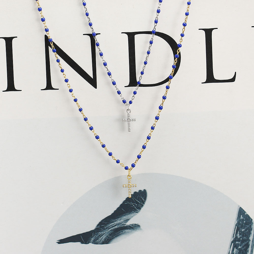 European Light Luxury S925 Silver INS Layered Cross Diamond Resin Design Collarbone Chain Necklace - Image 8