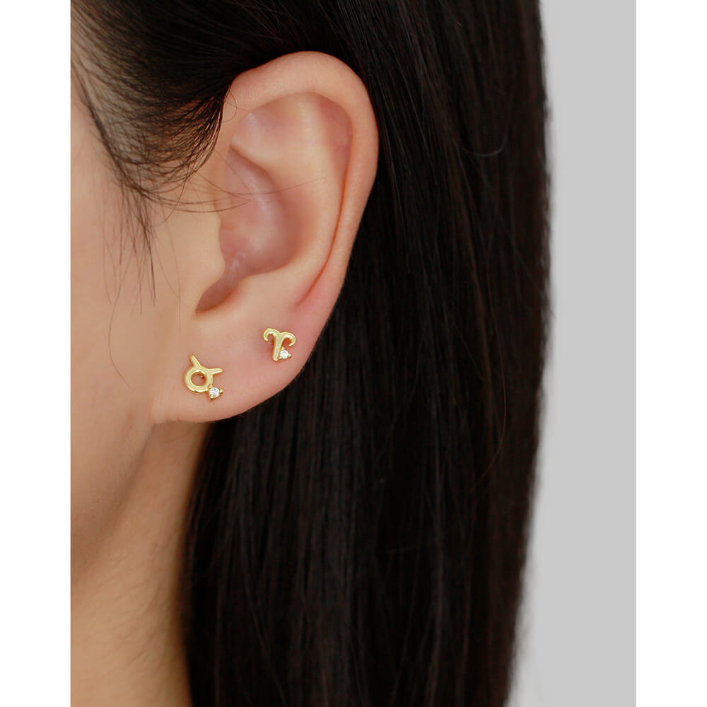 European and American Piercing Ear Studs S925 Silver Zodiac Flat Ear Cuffs Symbol Pattern Earrings - Image 8