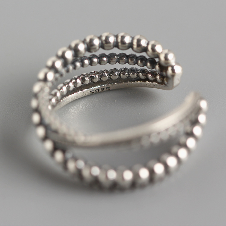 Korean Style Round Bead Braided Silver Ring S925 Sterling Silver Multi-layer Woven Vintage Ring for Women - Image 5