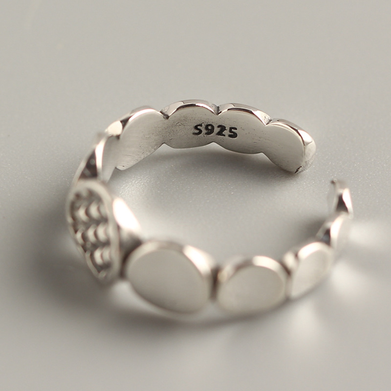 Korean and Japanese Style S925 Sterling Silver Round Plate Ring Vintage Block Patchwork Trendy Open Ring - Image 5