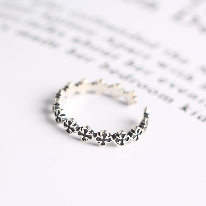 Vintage Cross Ring S925 Sterling Silver Trendy Creative Cross Index Finger Ring Open Ring - Image 5
