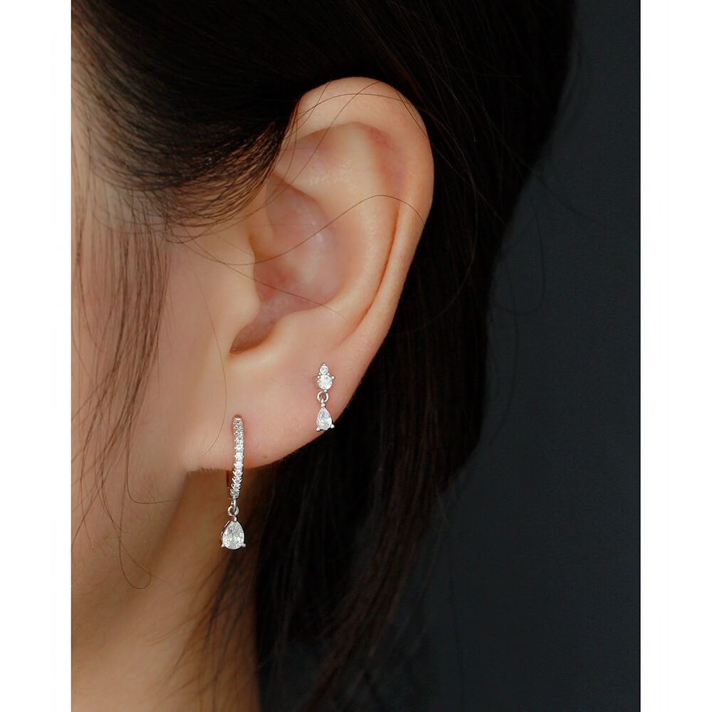 Super Sparkling Zircon Pendant Ear Clips 925 Silver Ear Studs Diamond Zircon Layered Ear Cuffs for Women - Image 8