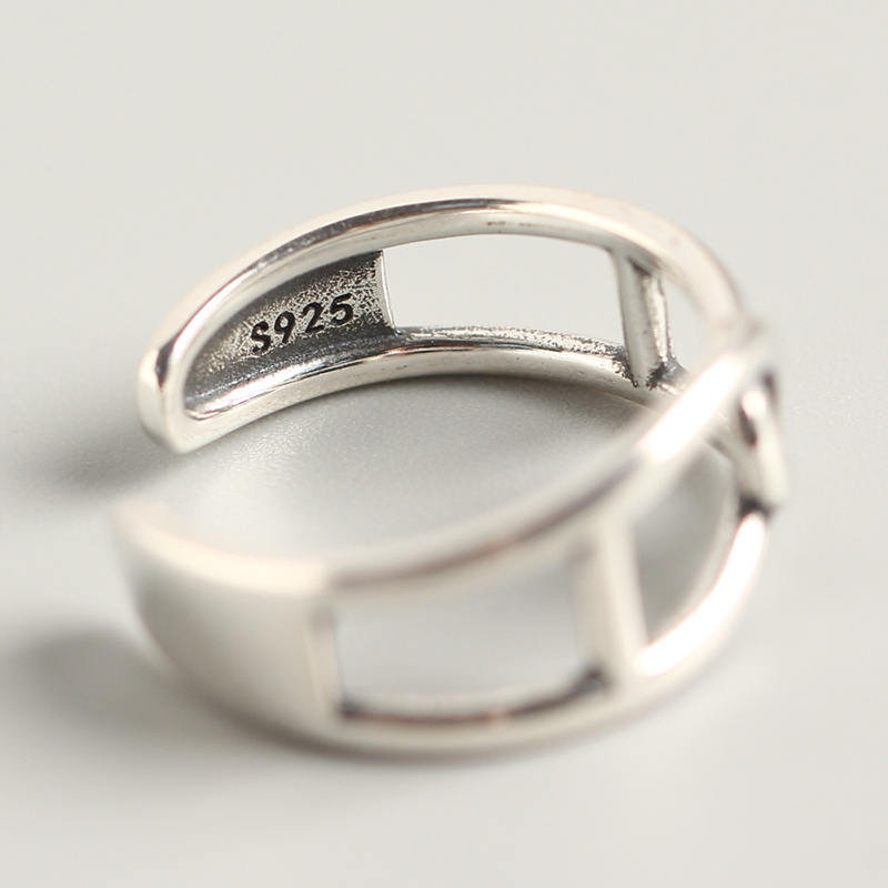 Korean Style S925 Sterling Silver Double C Cross Ring Hollow Line Design Open Silver Ring - Image 5