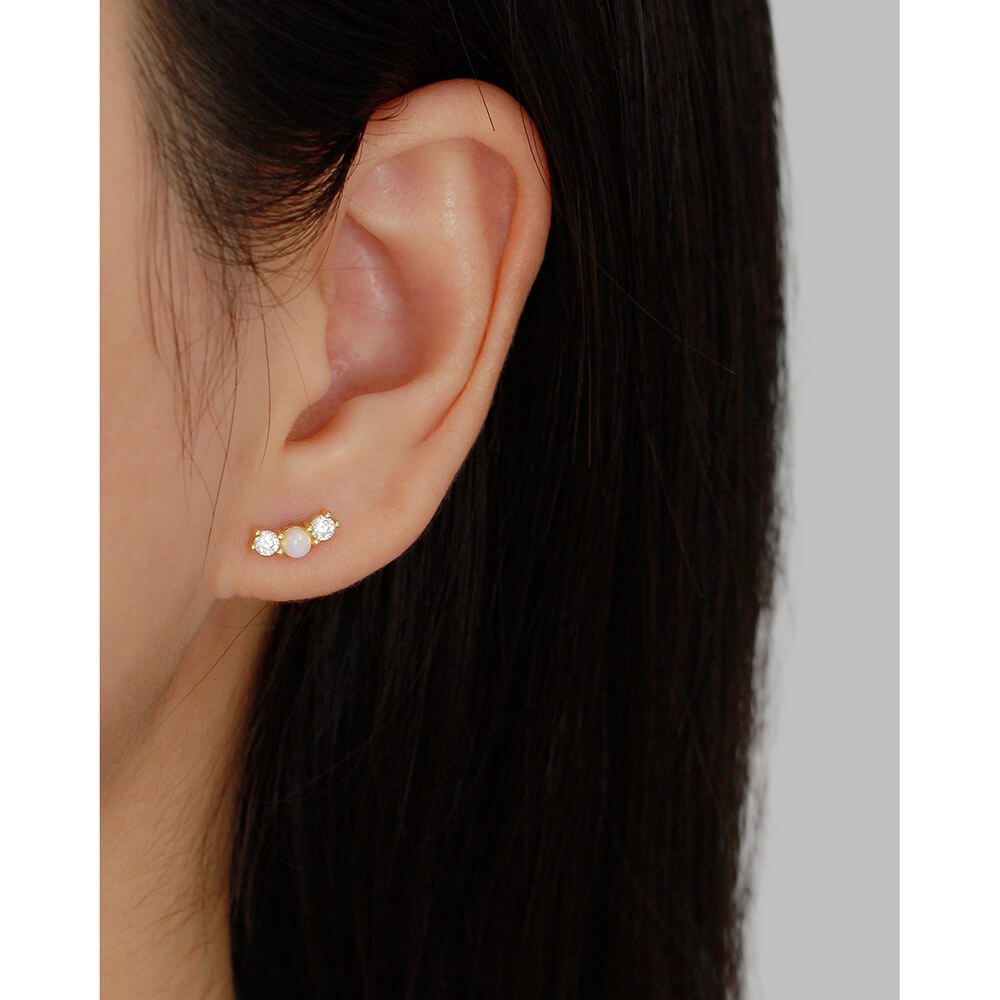 Elegant Opal Ear Studs S925 Silver Diamond Opal Ear Bone Cuffs Unique Threaded Earrings - Image 10