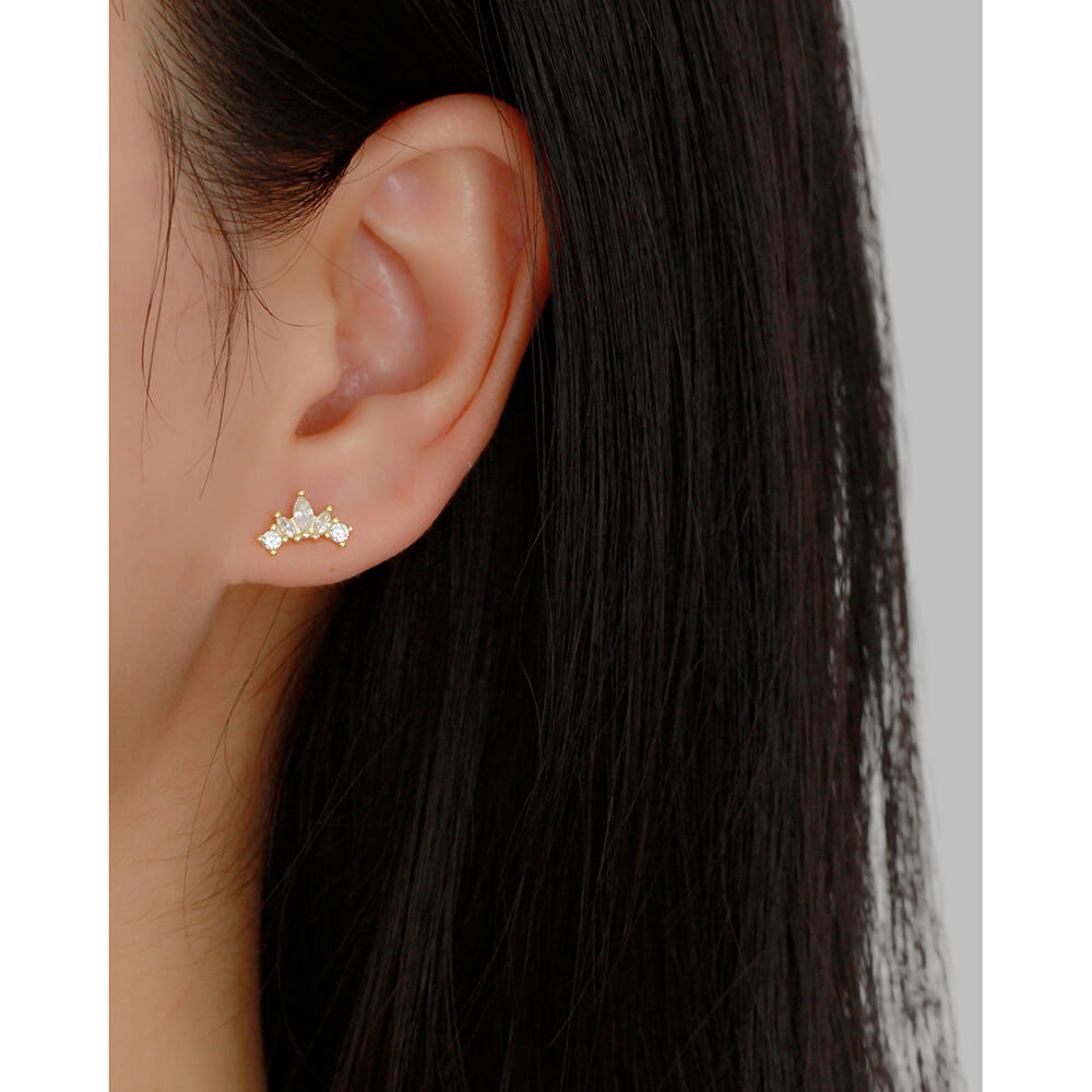 European S925 Silver Zircon Ear Bone Cuffs Crown Diamond Screw Earrings Jewelry for Women - Image 11