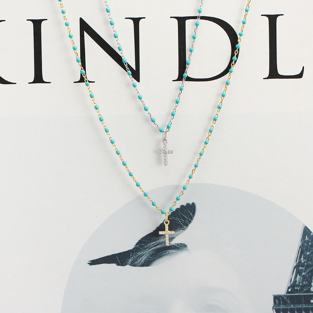 European Light Luxury S925 Silver INS Layered Cross Diamond Resin Design Collarbone Chain Necklace - Image 7
