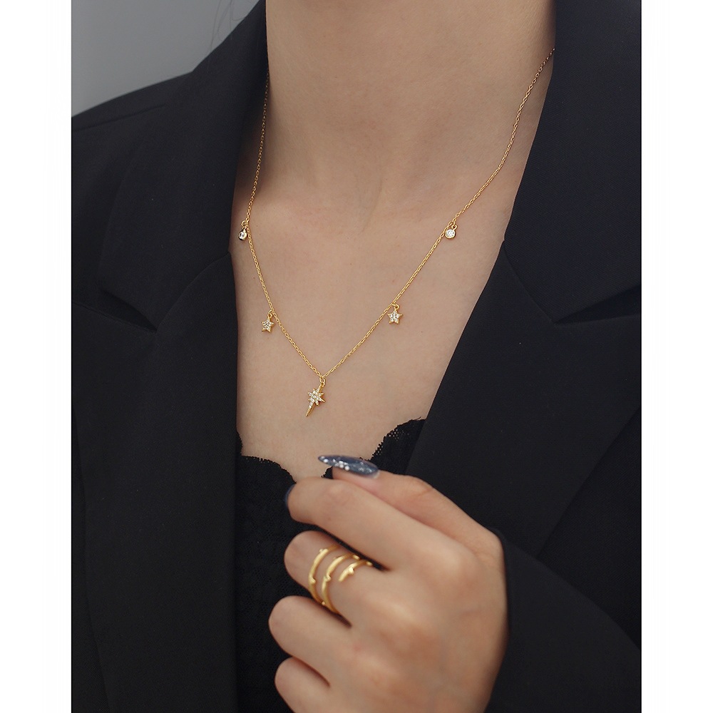 European S925 Silver Necklace INS Light Luxury Star Diamond Collarbone Chain Jewelry - Image 11