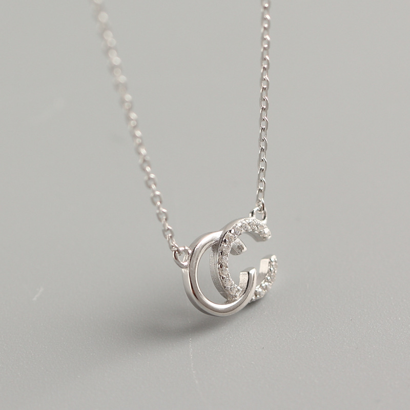 Fresh Korean Style Double C Necklace S925 Silver Diamond Fashion Simple Letter Necklace Collarbone Chain - Image 4