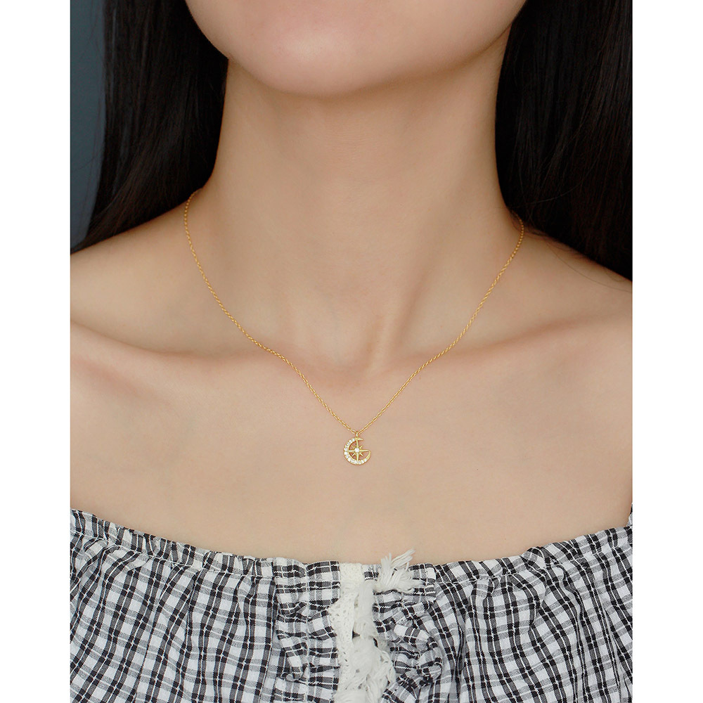 Star Moon Necklace S925 Silver INS Eight-Point Star Moon Diamond Collarbone Chain Personalized Versatile Jewelry - Image 7