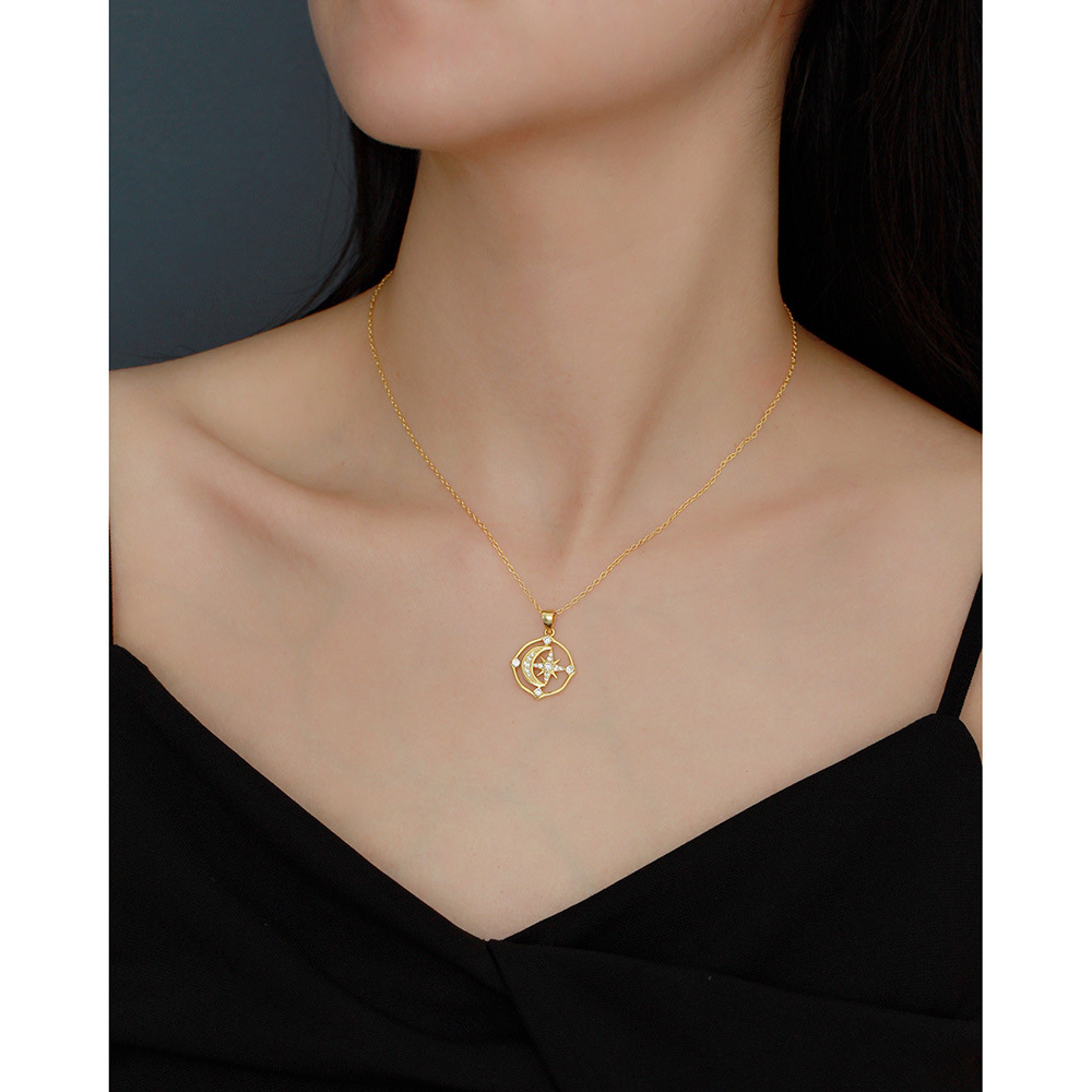 S925 Silver Moon Star Diamond Necklace Women Eight-Point Star Collarbone Chain Niche Design Fine Chain - Image 7