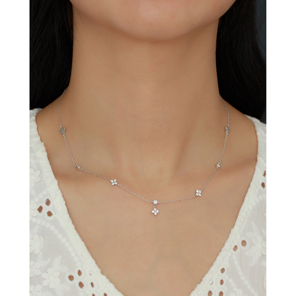 Layered Necklace S925 Silver INS Four-Leaf Clover Diamond French Collarbone Chain Multiple Pendants Jewelry for Women - Image 6