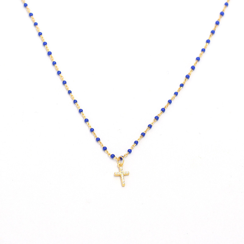 European Light Luxury S925 Silver INS Layered Cross Diamond Resin Design Collarbone Chain Necklace