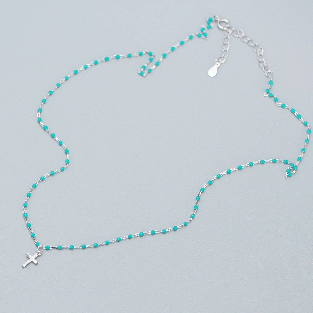 European Light Luxury S925 Silver INS Layered Cross Diamond Resin Design Collarbone Chain Necklace - Image 3