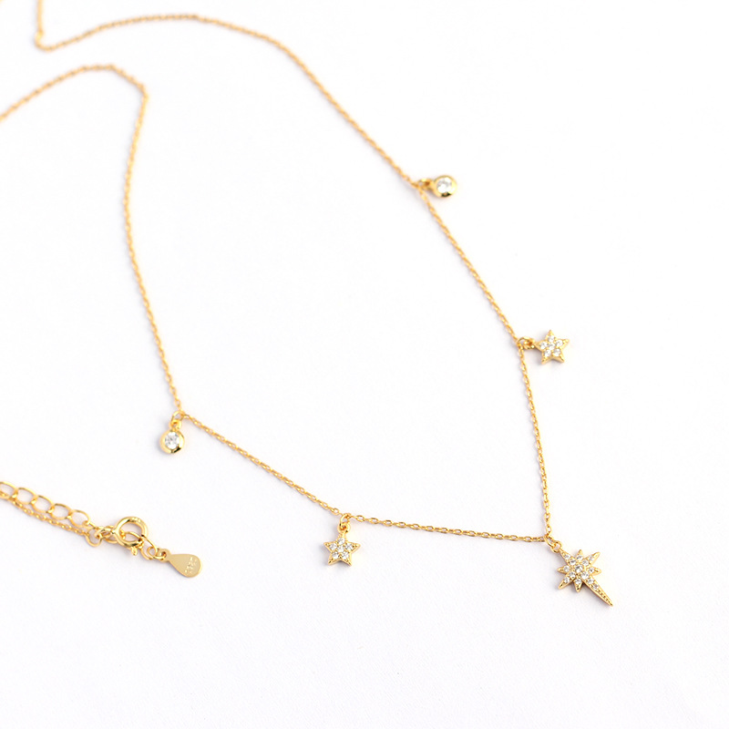 European S925 Silver Necklace INS Light Luxury Star Diamond Collarbone Chain Jewelry
