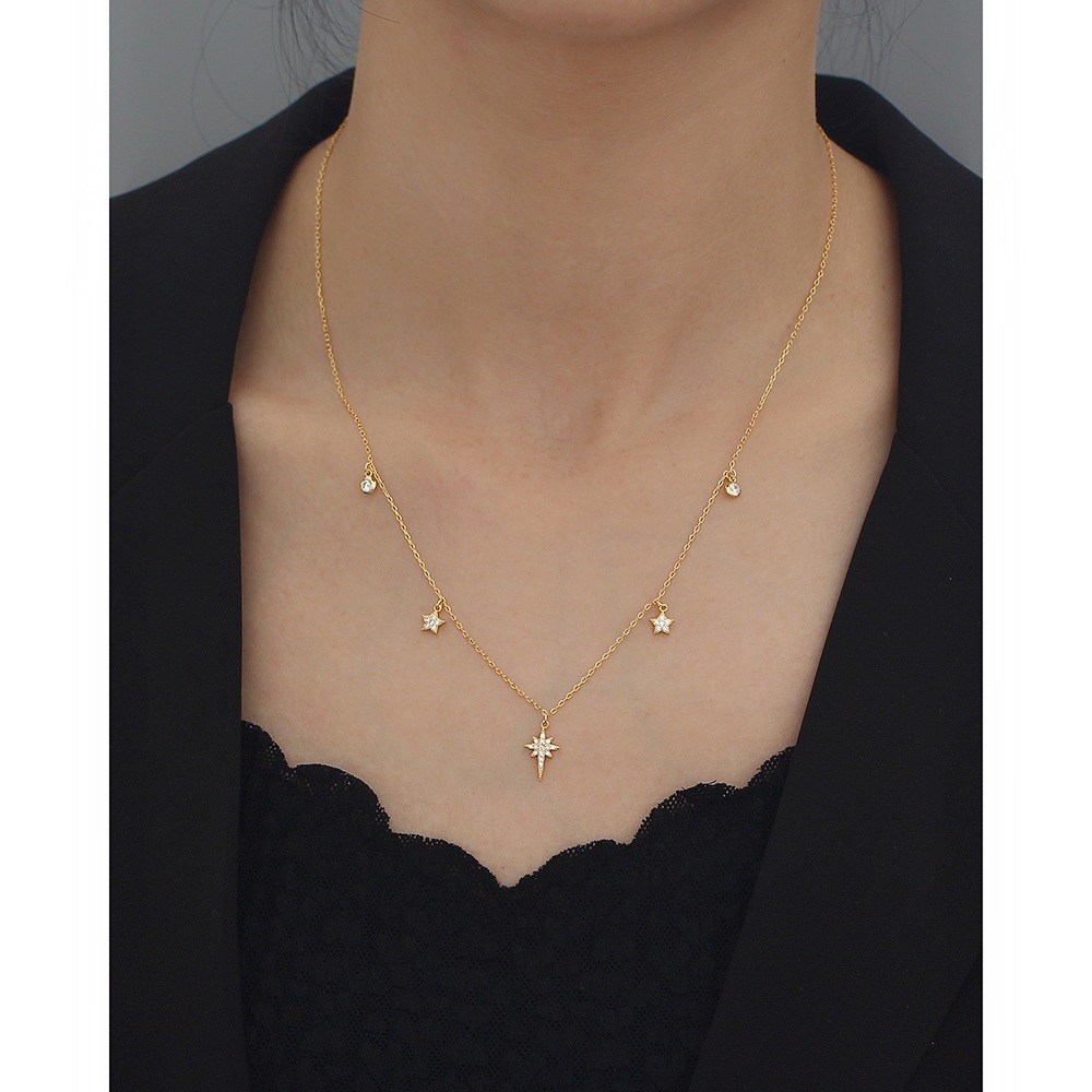 European S925 Silver Necklace INS Light Luxury Star Diamond Collarbone Chain Jewelry - Image 12