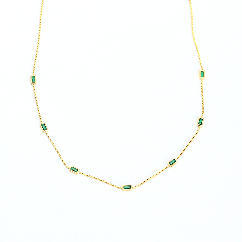 Sparkling Small Green Gemstone Diamond 925 Silver Collarbone Chain Daily Simple Exquisite Layered Necklace for Women