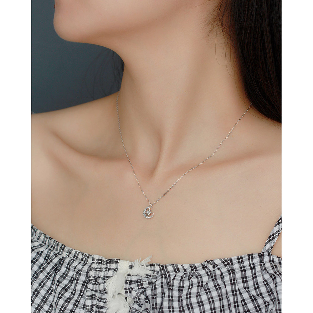 Star Moon Necklace S925 Silver INS Eight-Point Star Moon Diamond Collarbone Chain Personalized Versatile Jewelry - Image 6