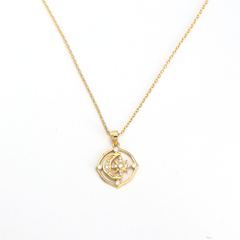 S925 Silver Moon Star Diamond Necklace Women Eight-Point Star Collarbone Chain Niche Design Fine Chain