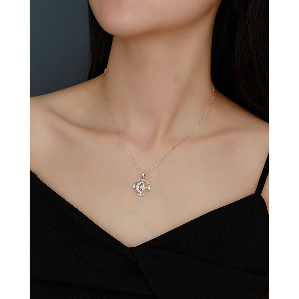 S925 Silver Moon Star Diamond Necklace Women Eight-Point Star Collarbone Chain Niche Design Fine Chain - Image 8