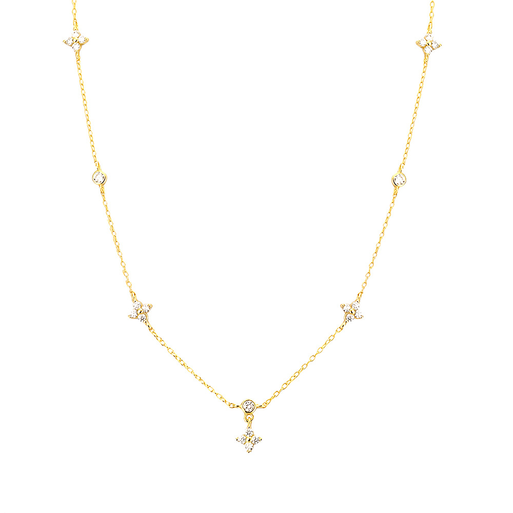 Layered Necklace S925 Silver INS Four-Leaf Clover Diamond French Collarbone Chain Multiple Pendants Jewelry for Women