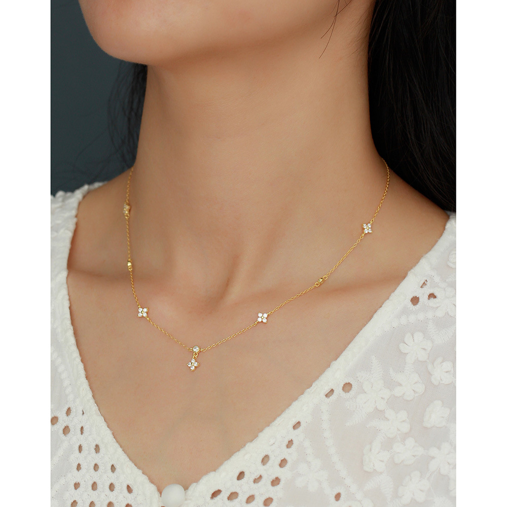 Layered Necklace S925 Silver INS Four-Leaf Clover Diamond French Collarbone Chain Multiple Pendants Jewelry for Women - Image 7