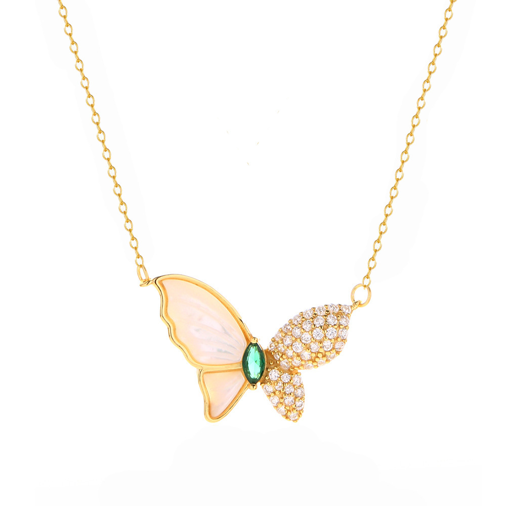 Luxury Necklace S925 Silver INS White Mother-of-Pearl Butterfly Collarbone Chain Niche High-End Jewelry for Women