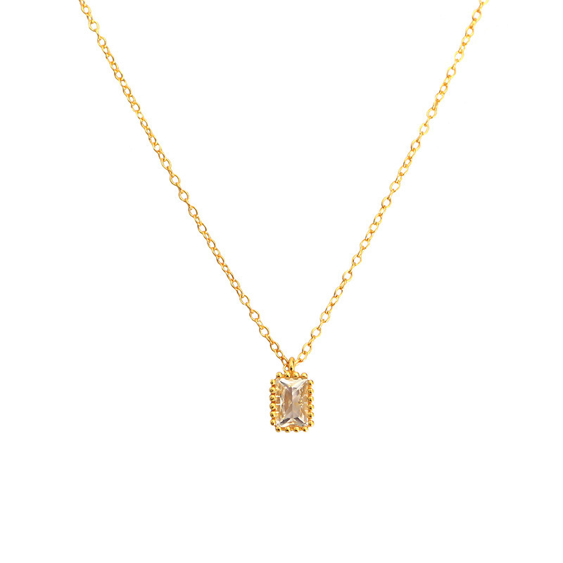 Exquisite Necklace S925 Silver INS Rectangular Zircon Vintage Collarbone Chain Personalized Versatile Jewelry