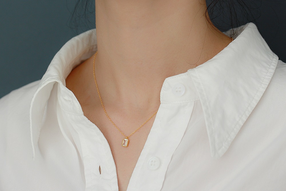 Exquisite Necklace S925 Silver INS Rectangular Zircon Vintage Collarbone Chain Personalized Versatile Jewelry - Image 8