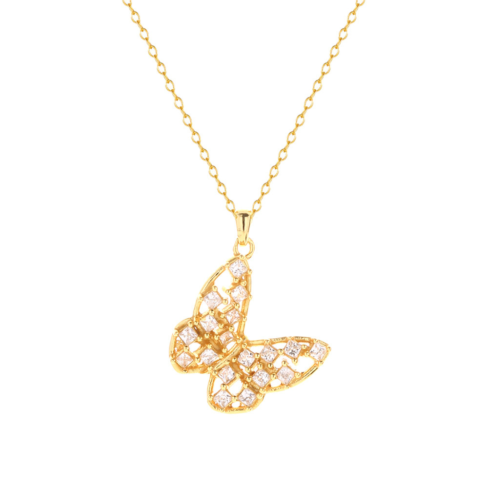 French Luxury Necklace S925 Silver Butterfly Diamond Hollow Collarbone Chain Personalized Niche Jewelry
