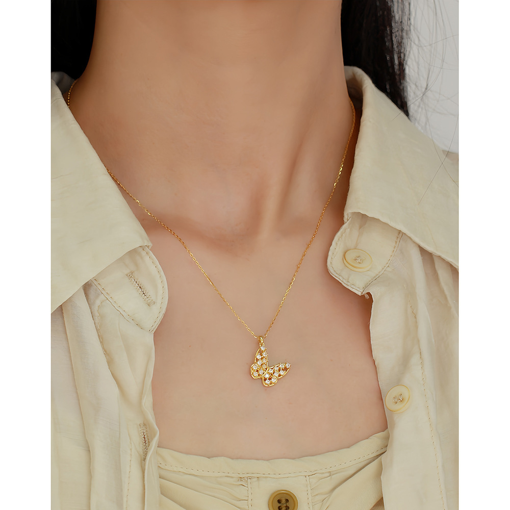 French Luxury Necklace S925 Silver Butterfly Diamond Hollow Collarbone Chain Personalized Niche Jewelry - Image 7