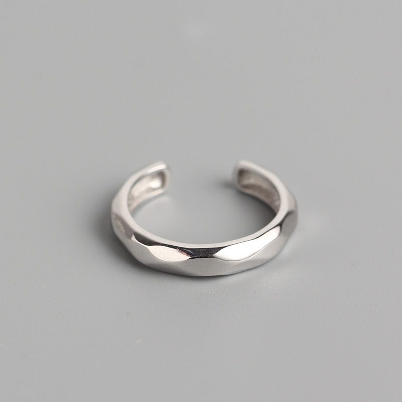 Korean Style S925 Sterling Silver Faceted Ring Plain Design Twisted Texture Irregular Minimalist Ring for Women - Image 6