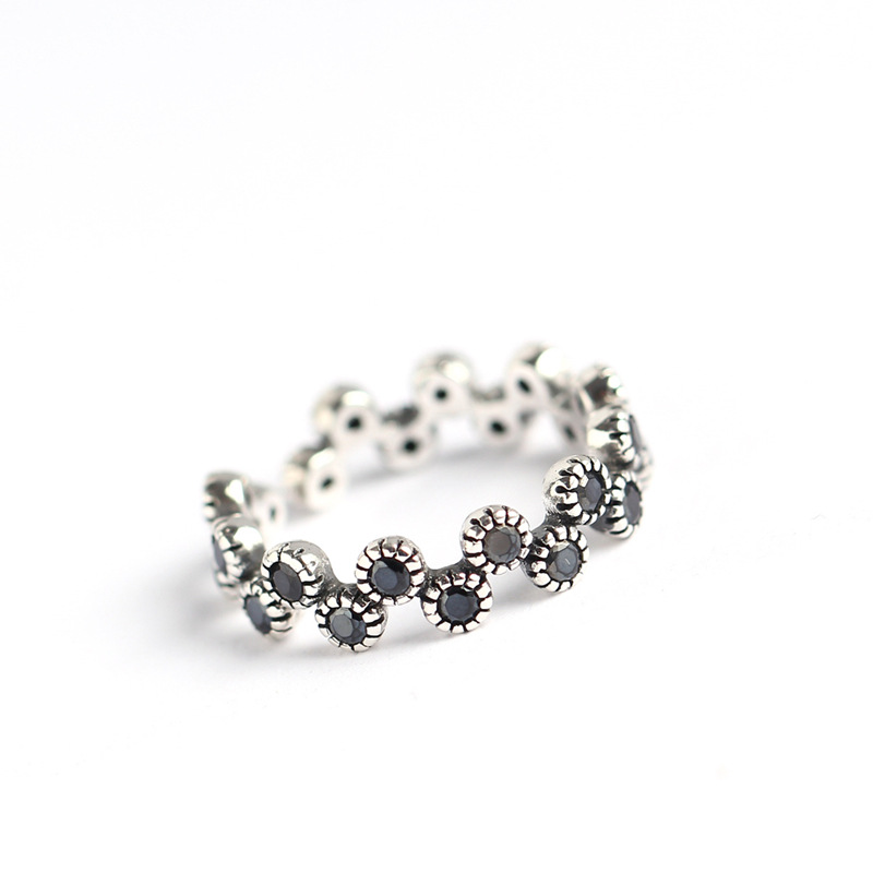 Korean Style Wave Silver Ring S925 Sterling Silver Vintage Zircon Ring Adjustable Open Hand Jewelry
